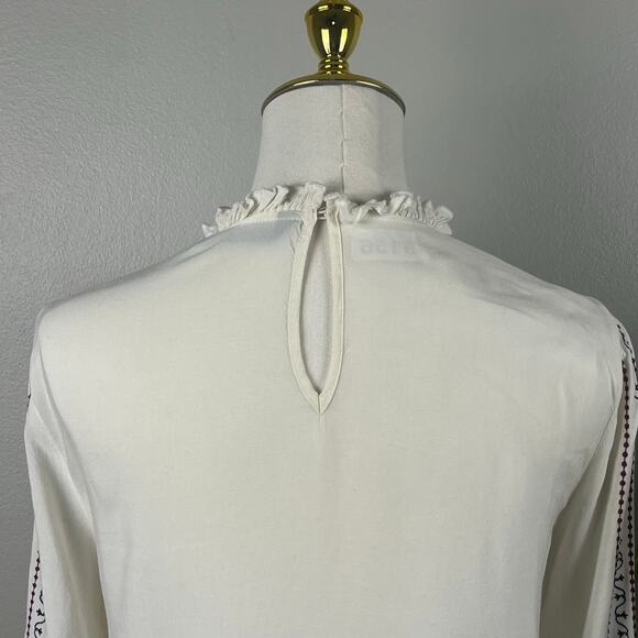Zara Basics Ivory Long Sleeve Embroidered Top Size Small - Picture 5 of 9